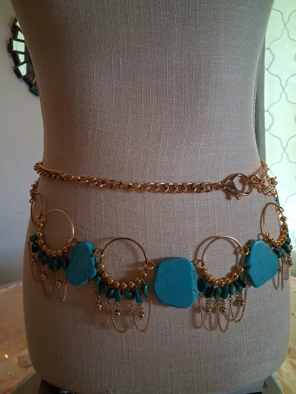 Gold Chain Belt with Turquoise Stone Accents
